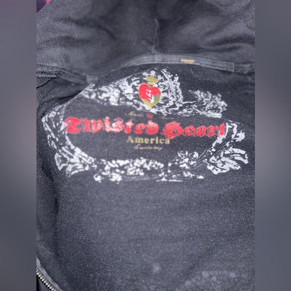 Twisted heart hoodie sweatshirt track jacket Y2k 90’s crystal rhinestone zip up - Picture 8 of 9